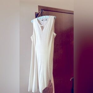 White Eyelet A-line Mid Length Sleeveless Dress, with White Lining Sz 16
